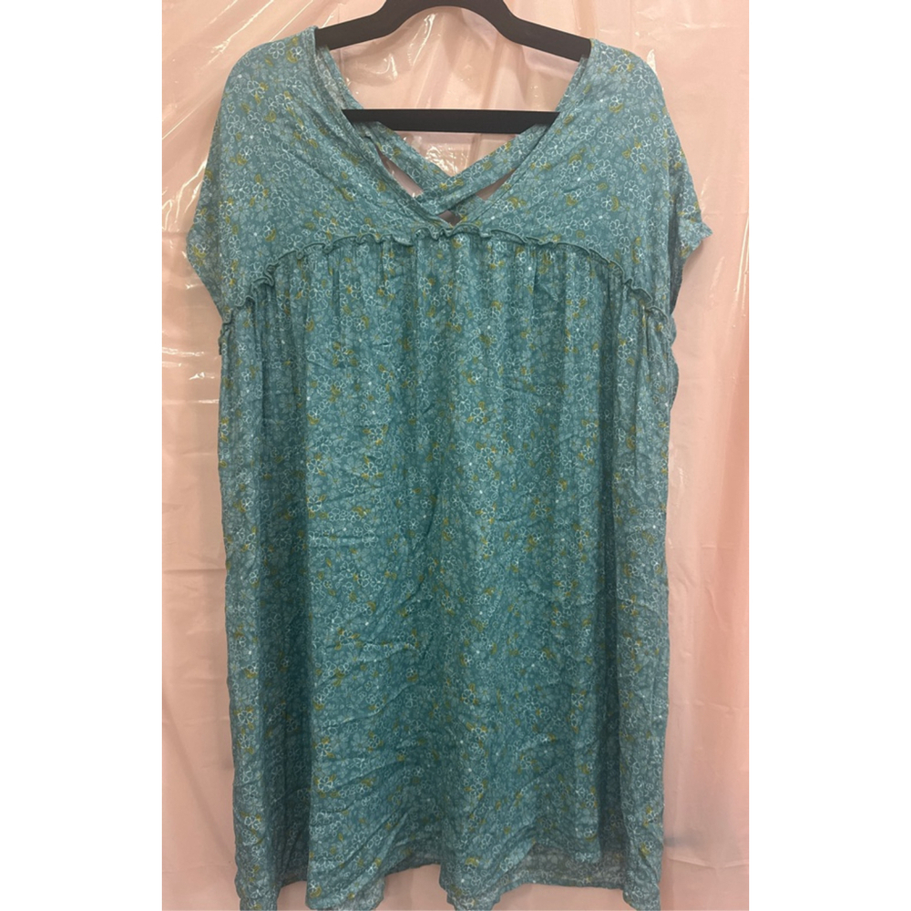 Teal Floral Criss-Cross Back Babydoll Dress
